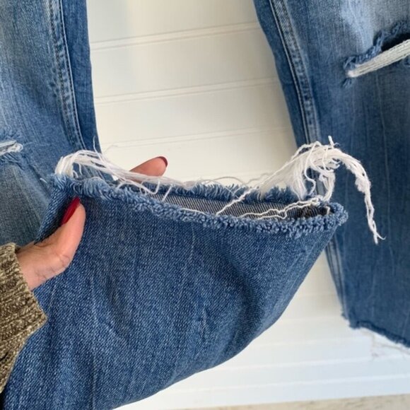 Zara The Slim Boyfriend Style Blue Denim Distressed Jeans Size 4 - Picture 4 of 8